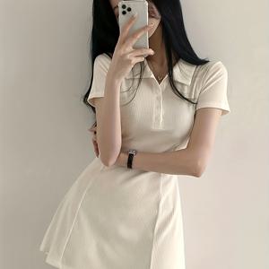 TEMU OM134 여성용 우아한 칼라 버튼 프론트 A라인 드레스 - 솔리드 컬러, 기계 세탁 가능, 가벼운 3시즌 캐주얼 & 포멀 웨어, 계절 패션, 반팔 디자인, 쉬운 관리 소재