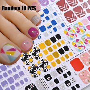 TEMU 10pcs/세트 랜덤 10pcs 스파클링 풀 커버드 발가락 네일 아트 젤 스티커 - 스타일리시 멀티 스타일 글리터 판타지 셀프 접착 폴리쉬 스트립 발가락 랩 데칼 여성 및 DIY 매니큐어 데칼, 일상 미용에 적합|젤네일