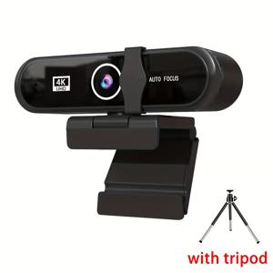 TEMU 4K 웹캠 삼각대 포함 2K/4K 울트라 HD 자동 초점, 360° 회전, 높이 조절, 노이즈 캔슬링 마이크, USB 플러그 앤 플레이, 줌/팀스/L용 프라이버시 커버