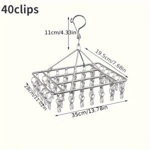 TEMU 스테인리스 스틸 세탁 건조대 40클립, 광택 금속 회전 후크, 방풍 잠금 디자인, 분리형 클립, 내구성 있는 옷 및 양말 걸이 - 양말, 모자, 넥타이, 속옷 등에 적합한 다용도 실내/야외 건조대|빨래건조대