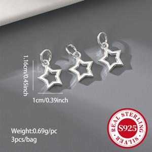 TEMU 3pcs S925 스테링 실버 스타 펜던트 - 홀아웃 디자인으로 매달리기 루프가 달려 있으며 DIY 보석 만들기, 팔찌, 목걸이, 귀걸이, 보석 만들기 용품에 이상적입니다.