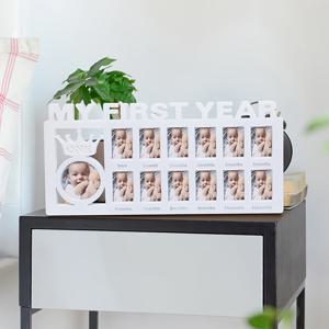 TEMU 당신의 아기의 성장을 기록하는 조합 사진 프레임, 모든 아름다운 순간을 담아내는 데 사용할 수 있습니다. 메인 그림 하나와 열두 달간 사진을 담을 수 있으며, 책상, 화장대, 침대 옆 탁자에 놓거나 벽에 걸 수 있습니다
