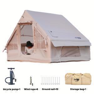 TEMU 4-6인용 인플레이블 캠핑 텐트, 모든 계절에 사용할 수 있는 휴대용 텐트, 보관 가방 및 펌프가 포함되어 있습니다. 야외 여행 하이킹에 이상적입니다. 지퍼 클로저가 있는 단색 직사각형 디자인, 하이킹 장비|텐트