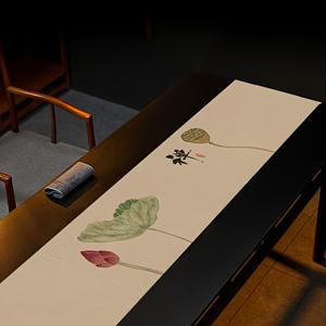 TEMU 1개 테이블 플래그, 1개의 고급스러운 폴리에스터 원단 중국풍 연꽃 차 도장 티 세트 학습용 테이블 매트 천 차도 장식 플래그