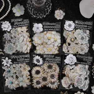 TEMU 120장, 6팩 120pcs 빈티지 꽃 아름다운 꽃 재료 DIY 장식 콜라주 베이스 스크랩북, PET 레이저 대형 식물 나비 꽃 장식 노트북 재료 스티커