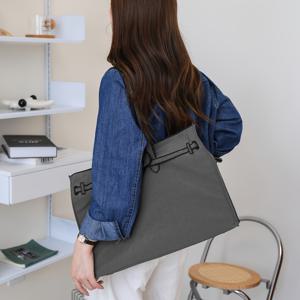 TEMU 스타일리시한 다크 그레이 & 블랙 나일론 토트백, 가볍고 접이식 디자인으로 휴대하기 편리. 대용량 내부 포켓 포함, 여름 여행·휴가·출근 등 다양한 상황에 완벽한 비치 백 및 언더암 백