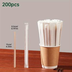 TEMU 100/200개, 11cm/4.33인치 고품질 나무 커피 바 및 음료 믹서, 개별 포장, 천연 생분해성, 가정용·카페·레스토랑 등 다양한 장소에 완벽