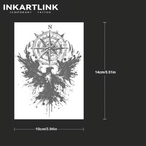 TEMU INKARTLINK 잉크 스플래터 이글 임시 타투 스티커｜1-2주 방수｜나침반, 이글 타투｜뮤직 페스티벌, 파티 등에 적합 (6월 신상)