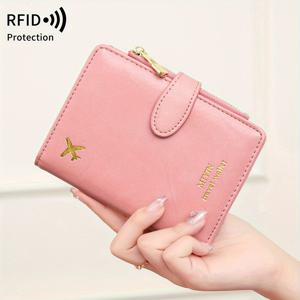 TEMU MIYIN RFID 차단 여권 홀더 지갑 - 골드 액센트가 돋보이는 스타일리시 핑크 여행용 정리함, 다중 카드 슬롯 & 동전 주머니, 스냅 잠금장치, 여성 및 남성용 컴팩트 케이스 (핑크/레드/블랙), 귀여운 여권 홀더, 내구성 있는 스냅 클로저, Rfid 보호, 패션 액세서리, 폴리에스터 안감, 여행 용품