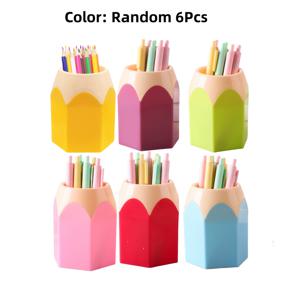 TEMU 6Pcs/9Pcs 카툰 연필 테이블 램프 정리함, PE 플라스틱 필통, 사무용 컬러 문구 보관함, 데스크탑 펜 홀더 화병, 메이크업 브러시 컨테이너