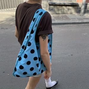 TEMU 여성용 블루 & 화이트 도트 원형 웨이브 숄더 토트백 - 대용량 전면 및 후면 캐리 가능, 내구성 있는 오픈탑 가방, 일상 캐주얼 사용에 적합한 다목적 캐리어백, 고품질 스티칭|토트백|에코백