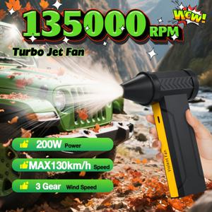 TEMU 휴대용 터보 제트 팬 에어 블로우: 135000RPM 파워, USB-C 고속 충전, 3단계 무브러시 모터. 집, 차, 야외에서 먼지/눈/바베큐/청소/냉각 가능 - 궁극의 휴대용 파워 선물!|차량용선풍기|서큘레이터선풍기