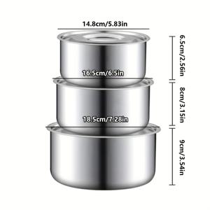 TEMU 3pcs 스테인리스 냄비 세트 (뚜껑 포함, 양념통, 샐러드 통, 오일 통, 한국식)