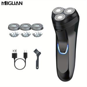 TEMU MIGUAN 전기 면도기 3개 - USB 충전식, 청담 블랙 디자인, 남성용 면도기; 아버지의 날 선물, 면도 액세서리, 현대적인 미학, 내구성 있는 구조