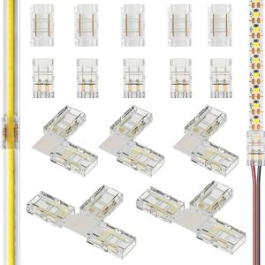 TEMU LED 스트립 커넥터, 5개 바-투-바 클램프, 5개 와이어-투-스트립 클립, 3L 코너, 2 T 코너, 2핀 8mm COB 단색 조명 스트립용, 조명 설치 커넥터, 홈 조명 설치, 컴팩트 커넥터, 바 클램프 디자인, 신뢰할 수 있는 조명 부품, 내구성 있는 클램프, 조명 커넥터 키트, 조명 전문가, 인테리어