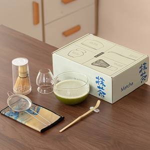 TEMU 7피스 말차 티세트 (유리그릇 & 대나무거품기) - 고보로실리케이트 글라스, 수제 만들기 마치아 볼, 혼합용 브러시, 웰니스 수련생을 위한 홈바리스타를 위한 완벽한 준비키트