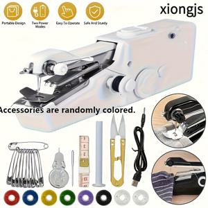 TEMU 1개 미니 휴대용 핸드헬드 재봉틀, USB 전원, 무선 작동, 안전하고 내구성, DIY 및 여행용 액세서리 포함, 가정용 필수품, 화이트, 홈 재봉틀|컴팩트 디자인|내구성 있는 구조, 재봉틀 액세서리