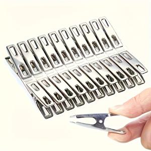 TEMU 20개입 고강도 304 스테인리스 스틸 빨래집게 – 고품질 녹 및 부식 방지, 편안한 원핸드 디자인의 다목적 금속 클립. 일상적인 세탁 및 건조용으로 이상적인 옷걸이