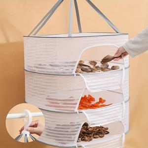 TEMU 1pc 허브 건조 랙, 3층 허브 매달리기 넷, 물고기 매달리기 건조 넷, 과일, 수경식 꽃, 야채, 물고기, 옷, 인형, 건조 랙을 위한 접이식 건조 가방