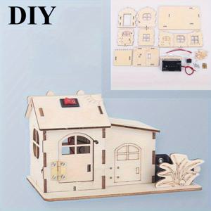 TEMU DIY 컬러풀 조명 캐빈 수제 공예 DIY 하우스 모델 조립 소형 나무 캐빈 과학 실험 재료 세트