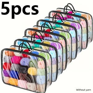 TEMU 5개 세트 헤비듀티 대형 보관백 - 플립탑 클로저, 투명 앞면 창문, 두꺼운 PVC 정리함 (공예실, 옷장, 지하실용) - 공간 절약형 보관 (뜨개질, 퀼팅, 빌딩 블록, 계절 장식품) - 뜨개질, 퀼터링, 건축 공예가에게 이상적인 선물, 현대적 디자인, 내구성 있는 지퍼 잠금, 침대 밑 수납