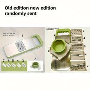 TEMU 7pcs 스테인레스 스틸 다기능 야채 절단기 및 과일 커버, 교체 가능한 블레이드, 수동 주방 도구 세트, 감자, 당근, 오이|야채다지기