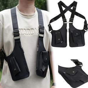 TEMU 남성용 전술 가슴 가방 - 일상 출퇴근, 캐주얼 및 정장용 조절 가능한 다중 수납 합성 어깨 가방, 블랙, 안전 보관 가방 | 조절 가능한 스트랩 가방 | 내구성 있는 지퍼 클로저, 소형 크로스바디 백