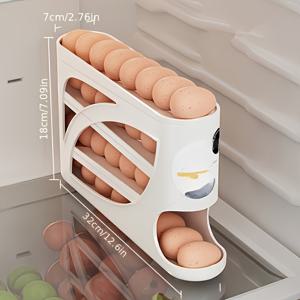 TEMU 흰색 3단 롤링 계란 보관함, 공간 절약 사이드 도어 정리대 - 24개의 계란을 위한 내구성 있는 플라스틱 디자인과 매끄러운 표면, 필수 주방 및 냉장고 수납 솔루션, 계란 보관함, 계란 정리 트레이, 냉장고용 계란 보관함, 주방 액세서리, 계란 트레이, 계란 보관 상자, 냉장고용 계란 보관 상자, 냉장고용 계란 보관 트레이
