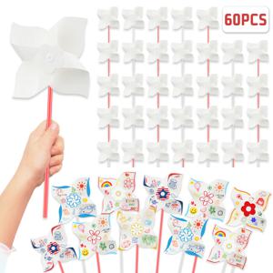 TEMU 60개 여름 행사 DIY 종이 풍력 터빈 세트 - 어머니의 날, 교실 파티, 부활절, 정원 예술 프로젝트, 7월 4일 가족 행사 및 파티 용품, 다기능 소형 선물 포장