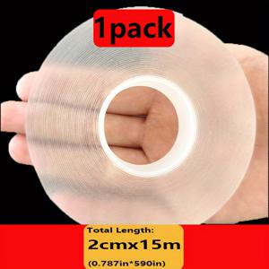 TEMU 1mm x 15m 나노페이스 양면 실리콘 접착 테이프 - 재사용 가능 & 세척 가능한 강력 고정 투명 고급 접착제, 유리·플라스틱·목재·금속용 - 홈, 주방, 욕실, 사무실, 차량 사용