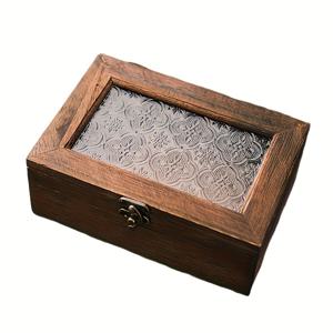 TEMU 1pc 손수 제작된 빈티지 나무 보관함, 유리 보석함, 호두 나무 플립탑 먼지 방지 보석함, 메이크업 정리함, 다목적 데스크탑 보관함, 보석함