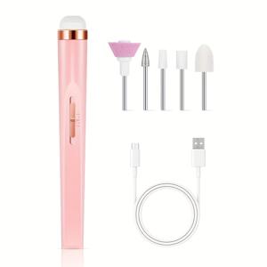 TEMU 휴대용 손톱 파일 관리 전기 손톱 드릴 5개의 부착 드릴 비트 USB 충전 매니큐어 및 페디큐어 도구