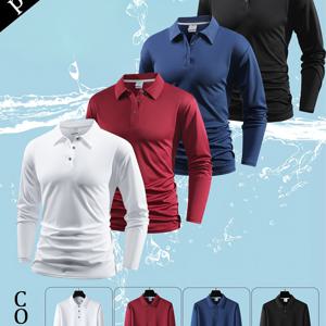 TEMU 4개 세트 남성용 긴팔 셔츠 - 클래식 핏 버튼업 칼라, 140gsm 두꺼운 니트 소재 - 다양한 컬러 옵션 (블랙/네이비/그레이 등) - 골프, 사무실, 정장 이벤트용 - 대량 구매 가능, 캐주얼 데일리웨어, 편안한 착용감, 주말룩, 다목적 탑, 통기성 좋은 소재, 스포티한 디자인