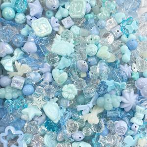 TEMU 100g 혼합 수제 DIY 아이스 투명 블루 비즈 목걸이 가방 폰 체인 소재 쉐이드, DIY 목걸이 및 폰 체인 제작 재료, 우아한 투명 액세서리, 생동감 있는 고급 디자인, 팔찌, 주얼리, 키체인 참 등에 적합한 공예 액세서리 주얼리 만들기 패션 선물