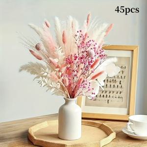 TEMU 45개 우아한 인공 팜파스 그라스와 토끼 꼬리 부케, 스타일 홈 데코, 결혼식, 파티, 컨트리 팜하우스, 야외 정원 장식 및 계절 축하에 적합, 추수감사절, 크리스마스 및 데이에 완벽, 블리딩 하트, 건조 꽃, 토끼 꽃 부케, 보호 꽃, 꽃, 홈 데코용 인공 꽃, 실제 꽃처럼 인공 꽃, 장식용 인공 꽃