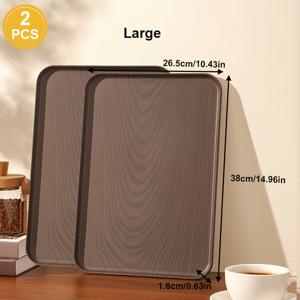 TEMU 2개 대형 플라스틱 서빙 트레이 직사각형, 호두색 - 가벼우면서 튼튼한 플래터, 아침 식사/커피/과일/홀즈 화병/컵 정리용, 가정, 호스피탈리티, 카페, 크리스마스/할로윈/추수감사절을 위한 휴일 아트 데코에 완벽함 (식품 접촉 불가)