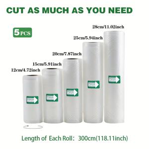 TEMU 5개 진공 밀봉 백, 길이, BPA 프리, 7겹 코엑스트루드 사각 텍스처 디자인, 최적의 신선도 유지, 자유 절단 가능, 식품 보존 및 수비드용, 대량 저장에 이상적, 모든 진공 포장기 호환