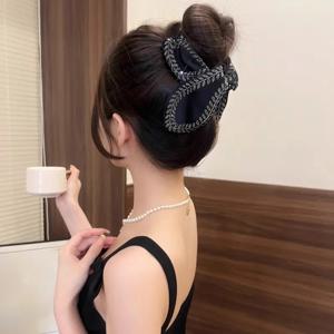 TEMU 1개 AYLHFO 대형 블랙 아크릴 헤어 클로 클립, 반짝이는 라인스톤 - 미끄럼 방지, 빈티지 글리터 밀 디자인 두꺼운 머리용, 여성용 우아한 헤어 액세서리