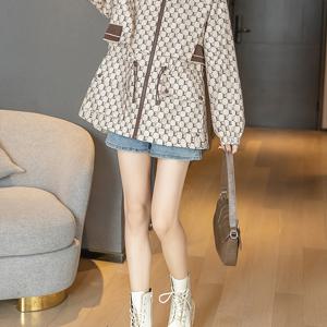 TEMU 여성용 후드 코트 - 세련된 가을 재킷, 전면 클로저, 우아한 갈색 꽃무늬 패턴, 사이드 포켓 - 일상 및 정장용 캐주얼 아우터웨어 - 사이즈 S-3XL, 시보루, 편안한 원단, 트렌디한 스타일링, 편안한 착용감|원단|패션