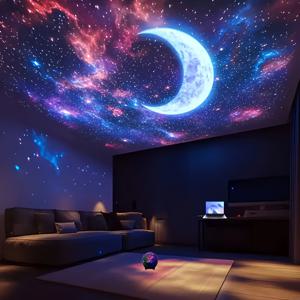 TEMU 별과 달 프로젝션 무드등, 침실 LED 분위기 조명 음악 싱크 컬러 체인지 프로젝터 라이트 - 가족 친구 생일 파티 크리스마스 할로윈 선물 홈 데코 테이블 장식|무드등