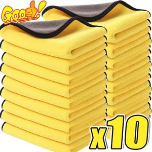 TEMU 10개 마이크로화이버 자동차 청소 타월 - 초흡수, 스크래치 방지, 빠른 건조, 노랑 & 검정색, 차량 및 오토바이용, 보트 및 가정용, 필수 차량 관리 액세서리 | 내구성 있는 소재, 자동차 세척 용품
