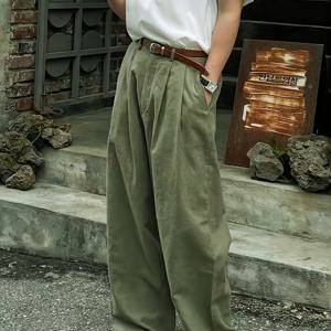 TEMU 남성용 아웃도어 캐주얼 와이드 레그 팬츠 - 올리브 그린 통기성 논스트레치 원단, 포켓 포함, 하이킹·캠핑·해변 및 캐주얼 착용에 적합한 루즈핏 바지 (손세탁 가능)|남자바지|여름바지
