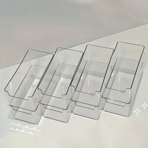 TEMU 책상 및 서랍 정리함 - 3/8개 투명 플라스틱 보관 상자 세트, 주방용품, 문구류, 화장품, 간식, 마스크 수납 가능, 내구성 있는 욕실 & 화장대 정리함, 전원 불필요, 테이블탑 및 서랍 정리용 홈 스토리지