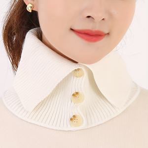 TEMU 1개 여성용 칼라 스카프 - 우아한 버튼다운 넥워머, 야외 및 캐주얼 착용을 위한 부드럽고 신축성 있는 단색 겨울 액세서리, 세탁기 사용 가능, 추운 날씨 장비, 질감 니트웨어, 스타일리시 버튼 디테일, 시크한 목걸이 패션, 내구성 있는 니트웨어, 사무실복