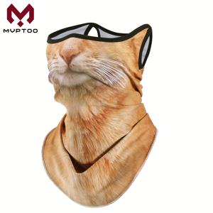 TEMU MVPTOO 3D 프린트 고양이 밴드나 넥 가이터 - 재미있는 고양이 디자인으로 완전한 얼굴 마스크 커버, 블랙 앤 화이트 패턴, 폴리에스터 니트 재질, 사이클링 및 야외 활동에 완벽한 고양이 액세서리