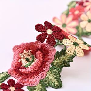 TEMU 가정용 DIY 자수 꽃 트림, 의류, 소파 스커트, 커튼, 휴가 장식, 빈자재 - 빨강, 분홍색, 노란색, 직물