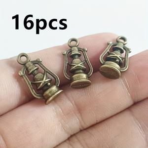TEMU 16개 앤티크 실버 & 브론즈 석유 램프 매력, DIY 주얼리 만들기 위한 아연 합금 펜던트, 패션 테마 공예 용품