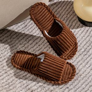 TEMU 남성용 코르두로이 오픈 슬리퍼, 남녀공용 실내 슬리퍼, 따뜻하고 편안함, 가정용 바닥 슬라이드, 거실, 침실, 모든 계절, 캐주얼 일상 착용, EVA 밑창, 직물 상단 및 안감.