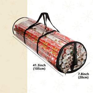TEMU 핸들이 있는 블랙 PVC 보관함, 찢어지지 않는, 휴대용, 39인치 롤에 적합, 크리스마스 및 할로윈 선물 포장, 휴일 장식에 이상적