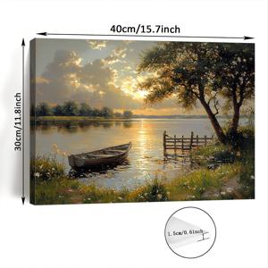 TEMU 1개 평온한 일몰 호수 & 보트 캔버스 아트 프린트, 11.8x15.7인치 - 거실, 침실, 주방, 사무실을 위한 목재 액자 벽 장식 - 고요한 자연 풍경, 이상적인 선물, 해안가 홈 데코, 2D, 방 장식에 완벽
